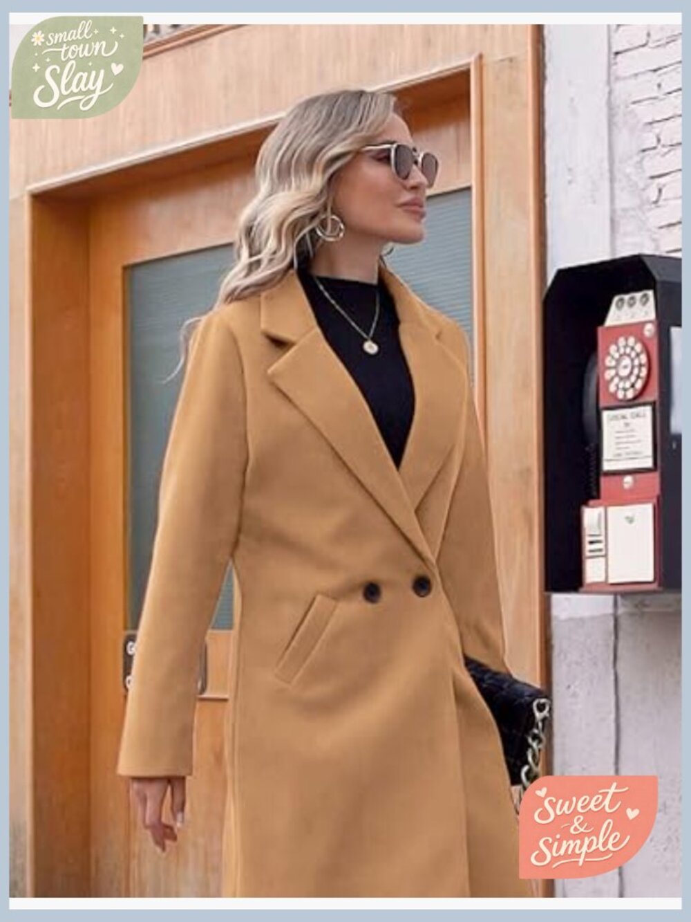 Wool Blend Peacoat Notch Lapel Single-Breasted Winter Coat - Picture 4 of 7